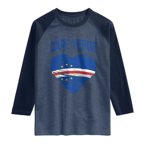 Cape Verde Scribble Flag Heart National Pride Raglan Shirt Cabo Verde Love TS02 Heather Denim Navy Print Your Wear