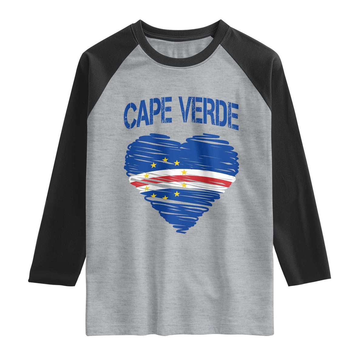 Cape Verde Scribble Flag Heart National Pride Raglan Shirt Cabo Verde Love TS02 Heather Gray Black Print Your Wear