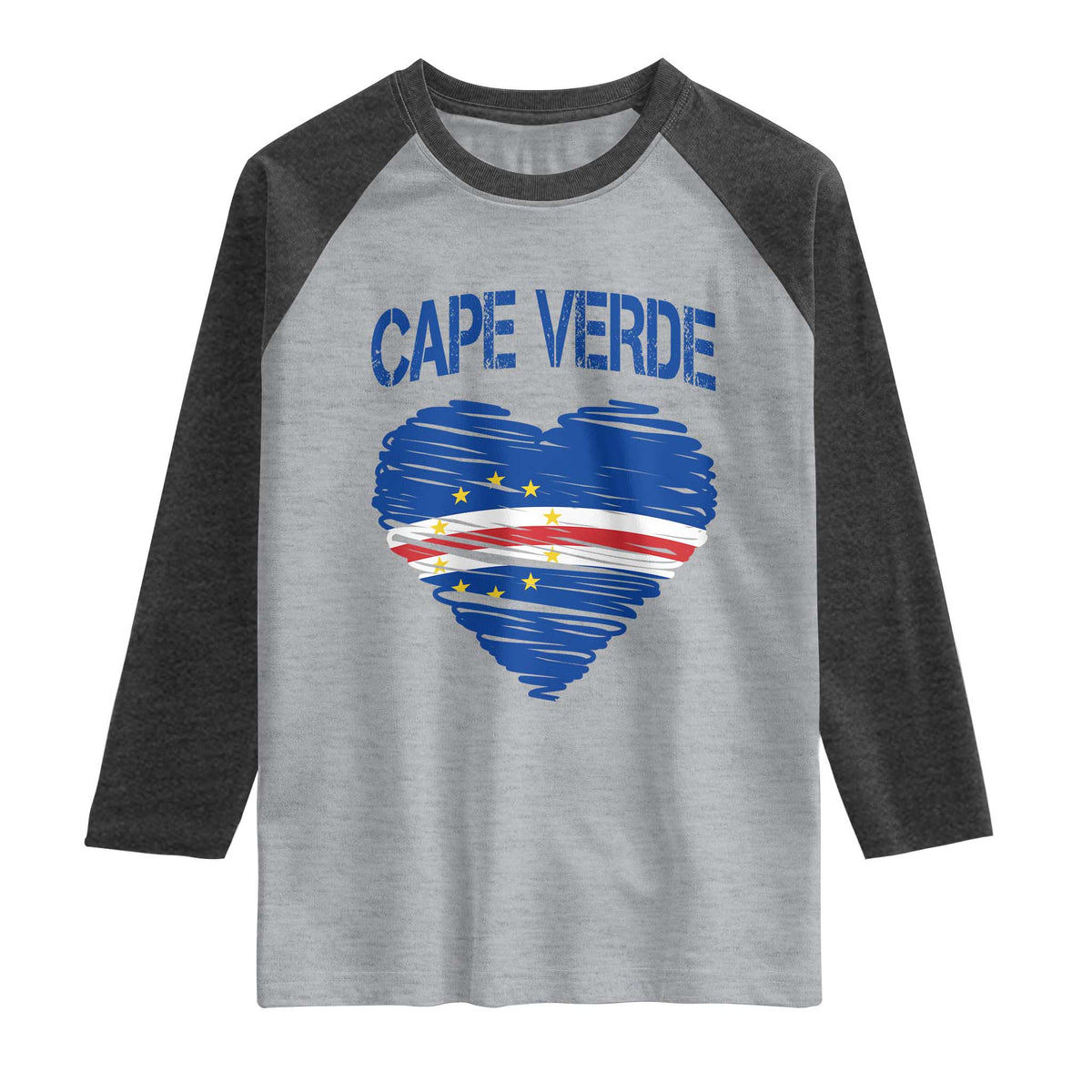 Cape Verde Scribble Flag Heart National Pride Raglan Shirt Cabo Verde Love TS02 Heather Gray Heather Charcoal Print Your Wear
