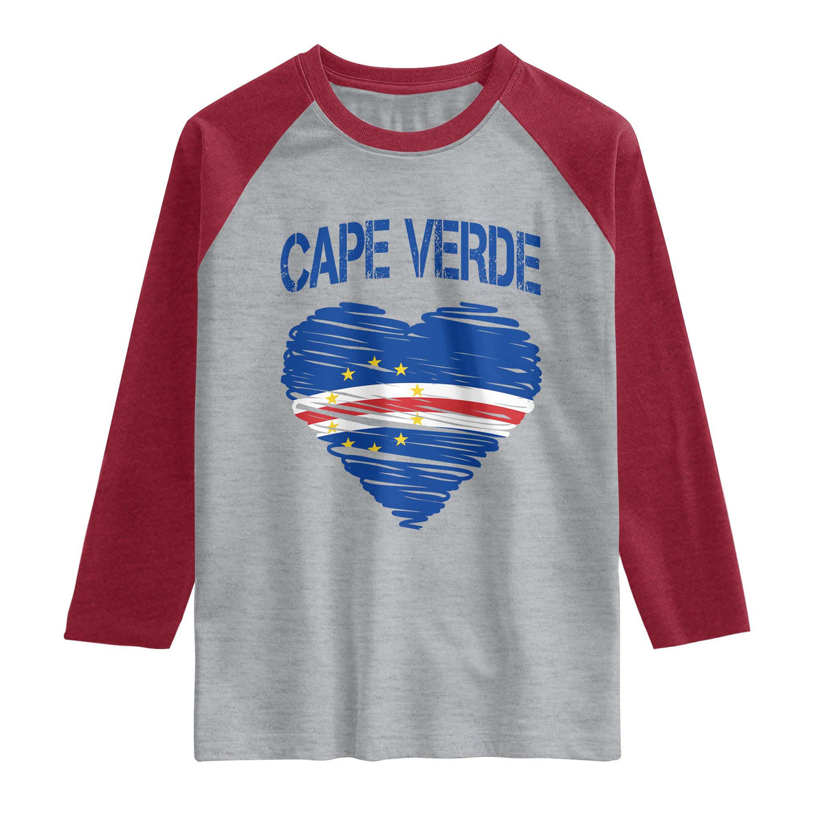 Cape Verde Scribble Flag Heart National Pride Raglan Shirt Cabo Verde Love TS02 Heather Gray Heather Red Print Your Wear