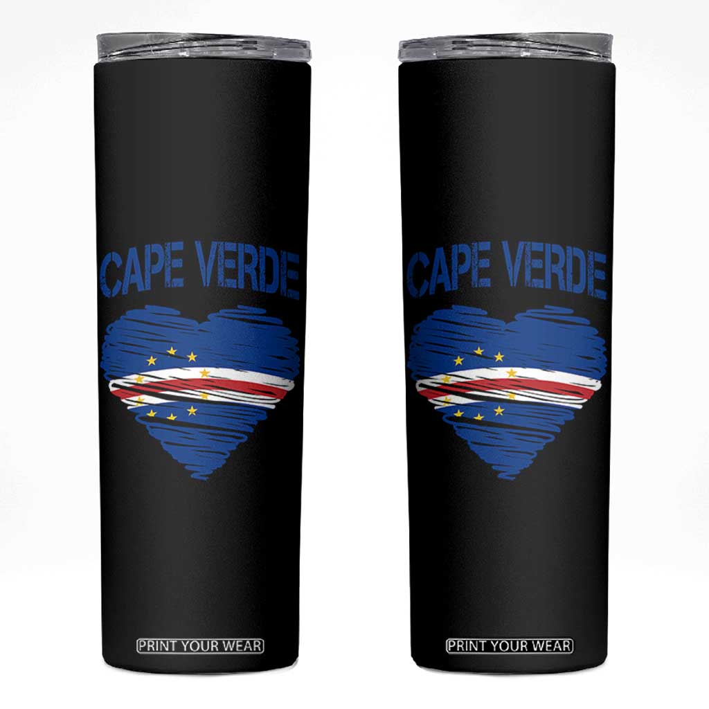 Cape Verde Scribble Flag Heart National Pride Skinny Tumbler Cabo Verde Love TS02 Black Print Your Wear