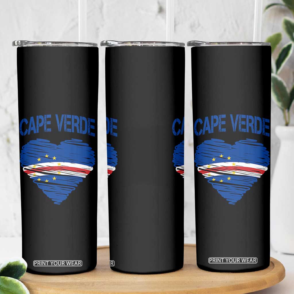 Cape Verde Scribble Flag Heart National Pride Skinny Tumbler Cabo Verde Love TS02 Print Your Wear
