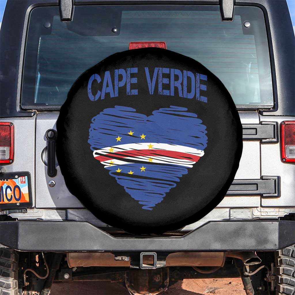 Cape Verde Scribble Flag Heart National Pride Spare Tire Cover Cabo Verde Love TS02 No hole Black Print Your Wear