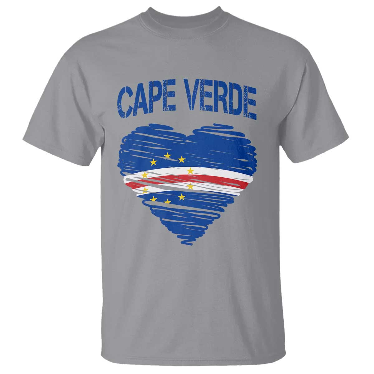 Cape Verde Scribble Flag Heart National Pride T Shirt Cabo Verde Love TS02 Sport Gray Print Your Wear