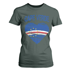 Cape Verde Scribble Flag Heart National Pride T Shirt For Women Cabo Verde Love TS02 Dark Forest Green Print Your Wear