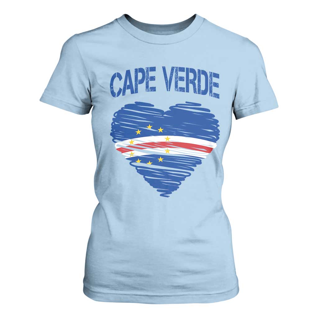 Cape Verde Scribble Flag Heart National Pride T Shirt For Women Cabo Verde Love TS02 Light Blue Print Your Wear