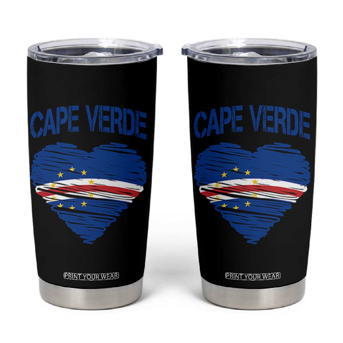 Cape Verde Scribble Flag Heart National Pride Tumbler Cup Cabo Verde Love TS02 Black Print Your Wear
