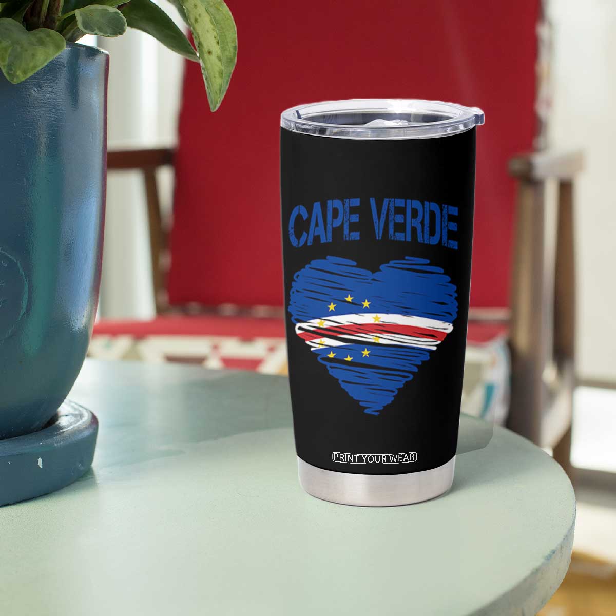 Cape Verde Scribble Flag Heart National Pride Tumbler Cup Cabo Verde Love TS02 Print Your Wear