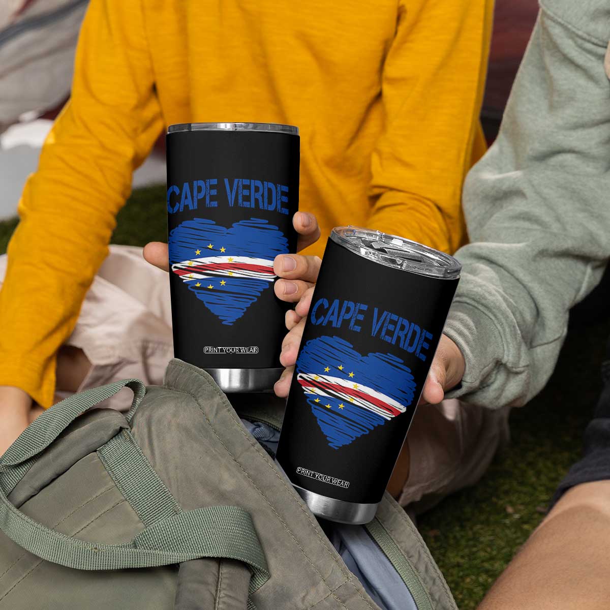 Cape Verde Scribble Flag Heart National Pride Tumbler Cup Cabo Verde Love TS02 Print Your Wear