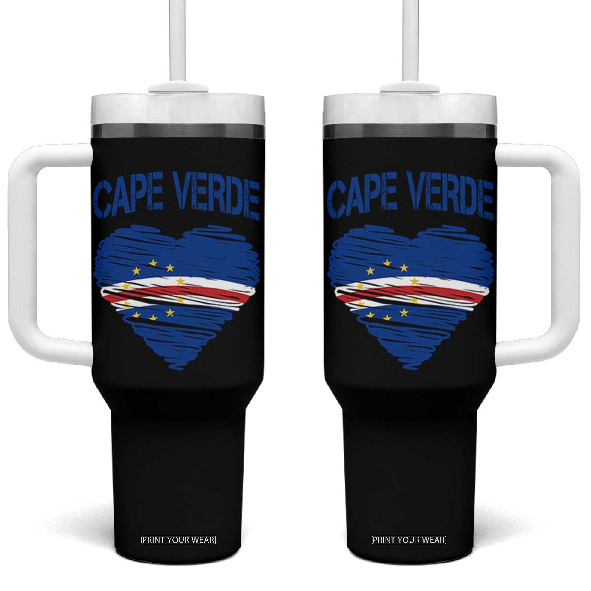 Cape Verde Scribble Flag Heart National Pride Tumbler With Handle Cabo Verde Love TS02 One Size: 40 oz Black Print Your Wear
