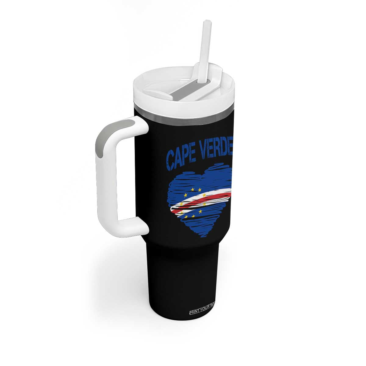 Cape Verde Scribble Flag Heart National Pride Tumbler With Handle Cabo Verde Love TS02 Print Your Wear
