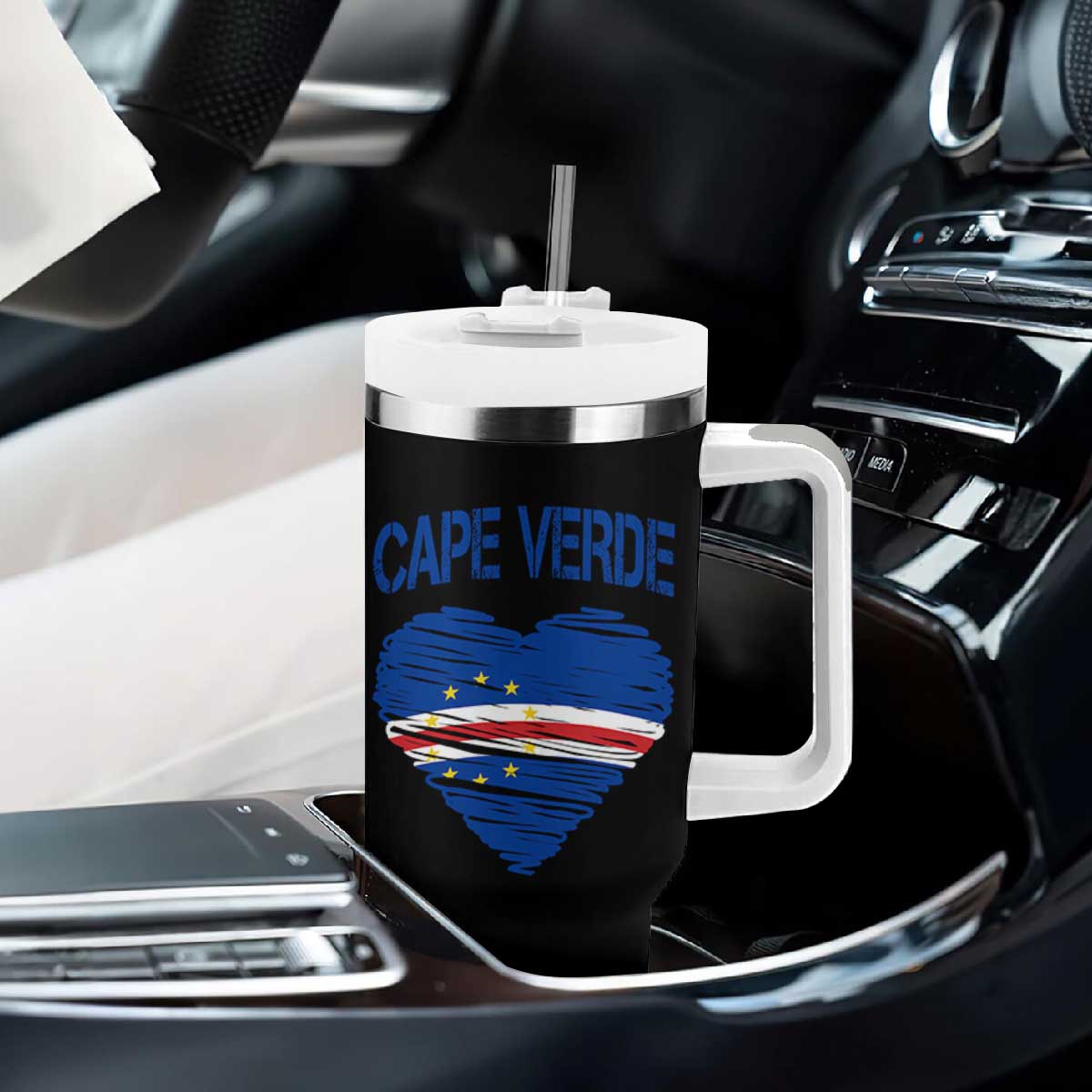 Cape Verde Scribble Flag Heart National Pride Tumbler With Handle Cabo Verde Love TS02 Print Your Wear