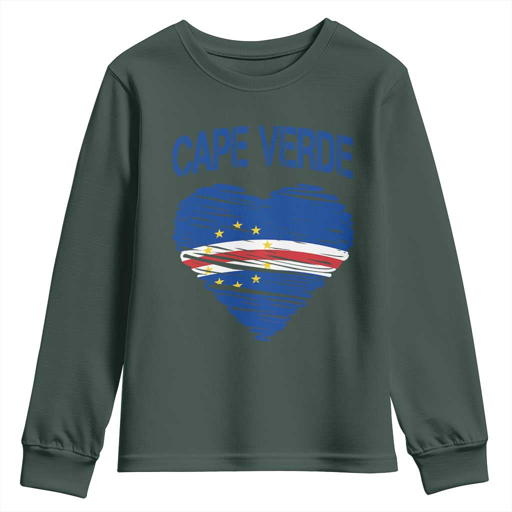 Cape Verde Scribble Flag Heart National Pride Youth Sweatshirt Cabo Verde Love TS02 Dark Forest Green Print Your Wear