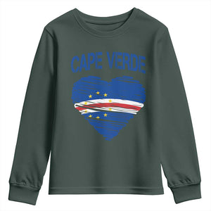 Cape Verde Scribble Flag Heart National Pride Youth Sweatshirt Cabo Verde Love TS02 Dark Forest Green Print Your Wear