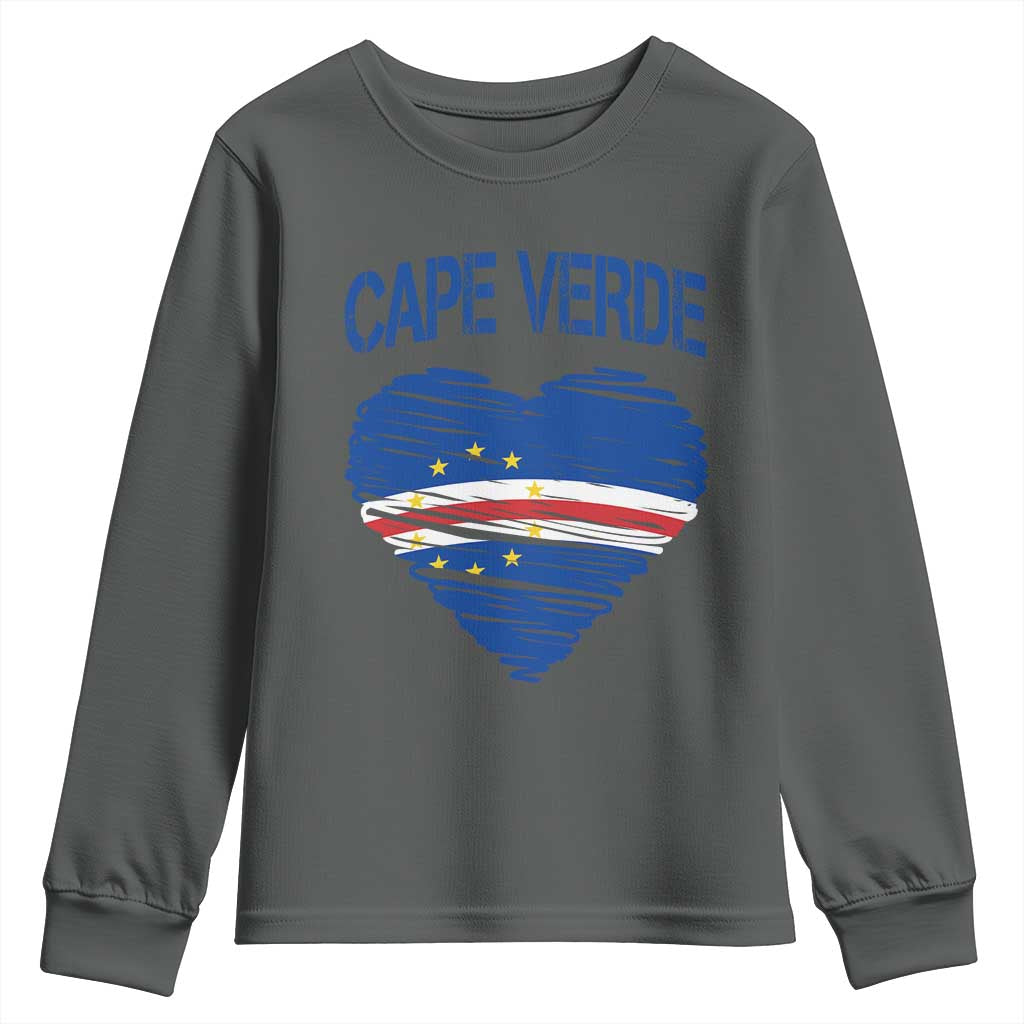 Cape Verde Scribble Flag Heart National Pride Youth Sweatshirt Cabo Verde Love TS02 Dark Heather Print Your Wear