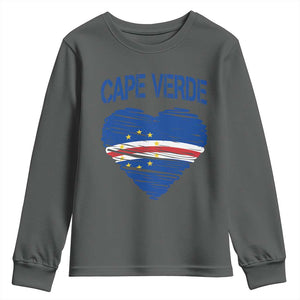 Cape Verde Scribble Flag Heart National Pride Youth Sweatshirt Cabo Verde Love TS02 Dark Heather Print Your Wear