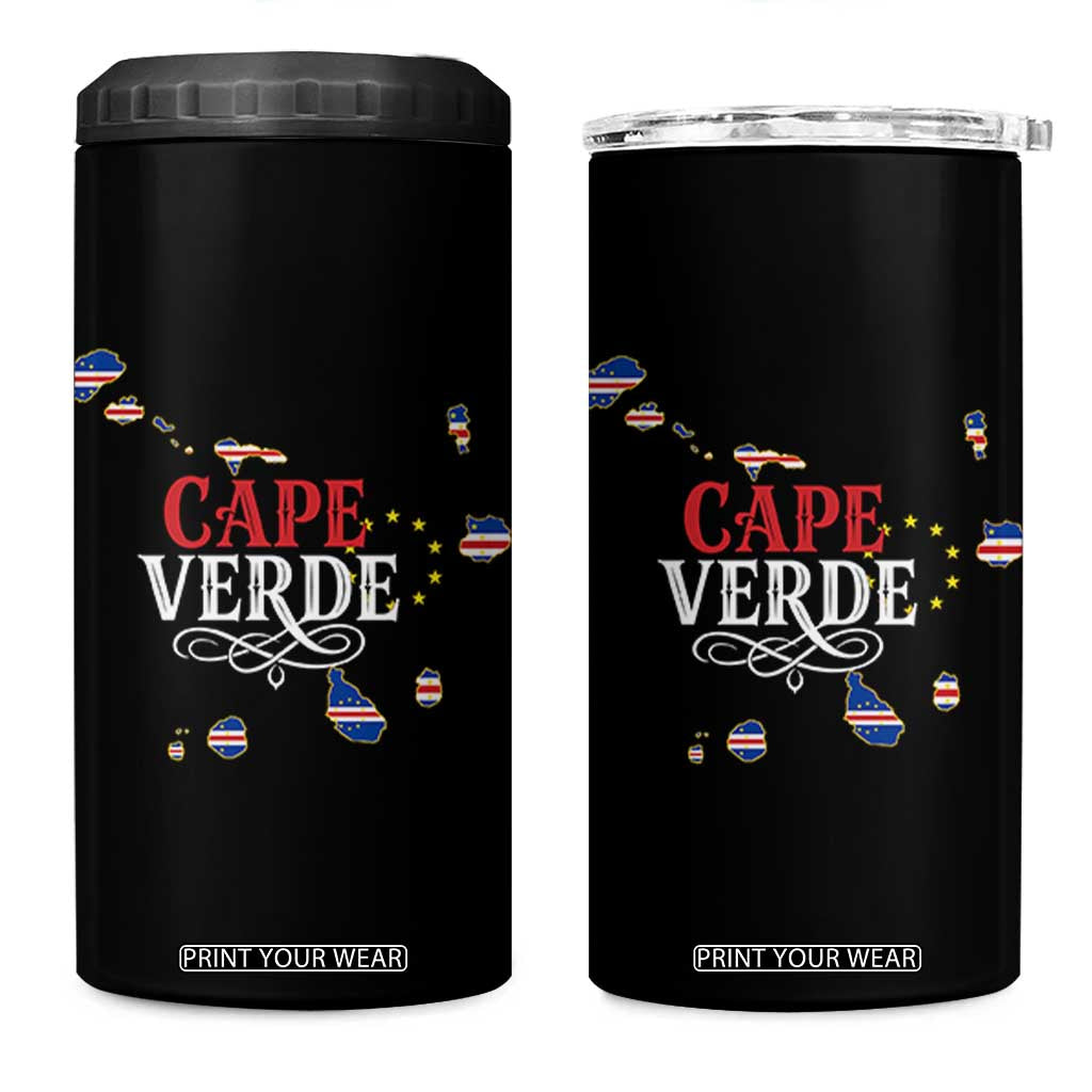 Cabo Verde Islands Flag Map 4 in 1 Can Cooler Tumbler Cape Verde Vintage Pride TS02 One Size: 16 oz Black Print Your Wear