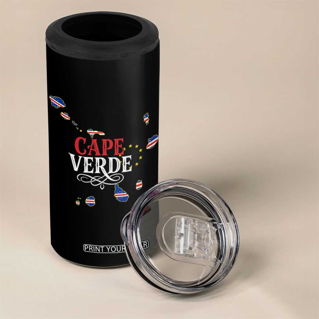 Cabo Verde Islands Flag Map 4 in 1 Can Cooler Tumbler Cape Verde Vintage Pride TS02 Print Your Wear