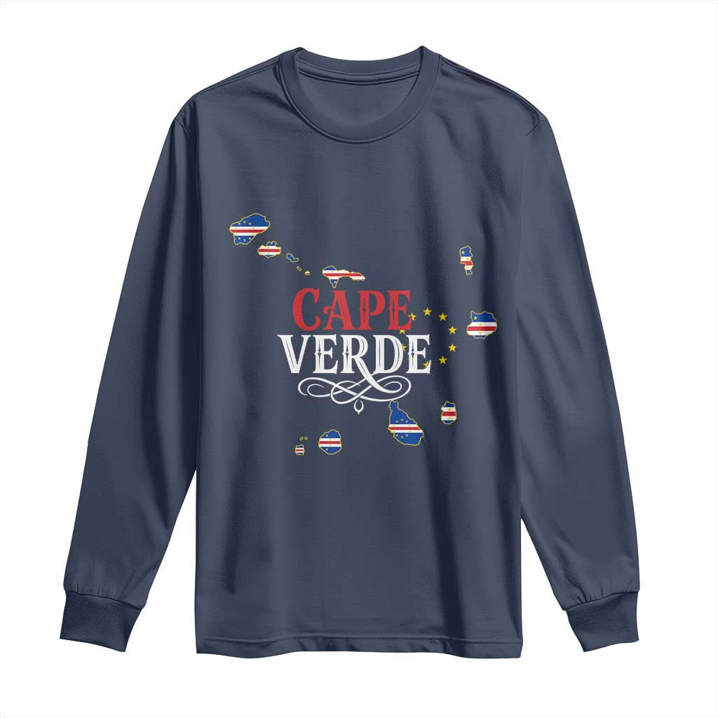 Cabo Verde Islands Flag Map Long Sleeve Shirt Cape Verde Vintage Pride TS02 Navy Print Your Wear