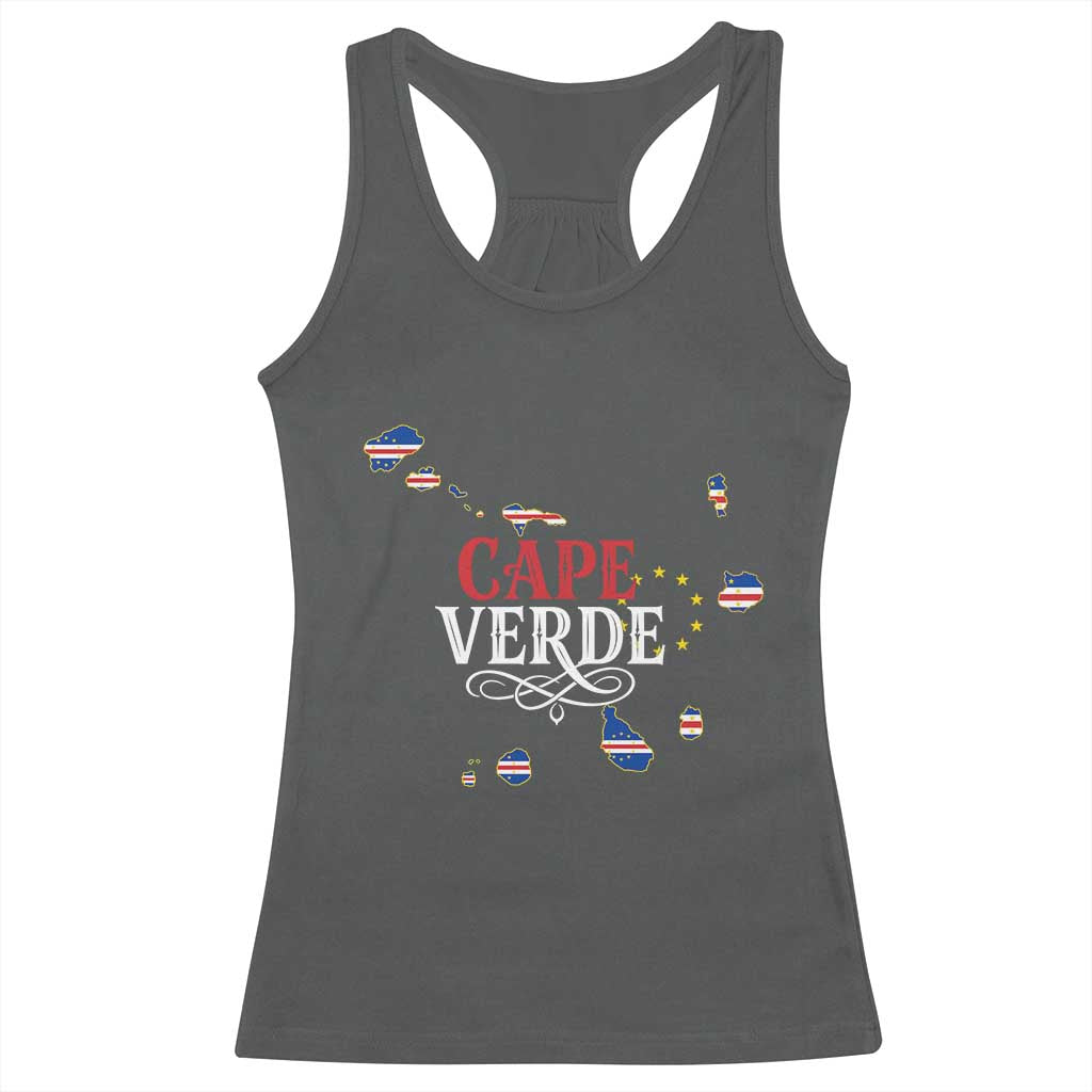 Cabo Verde Islands Flag Map Racerback Tank Top Cape Verde Vintage Pride TS02 Dark Heather Print Your Wear