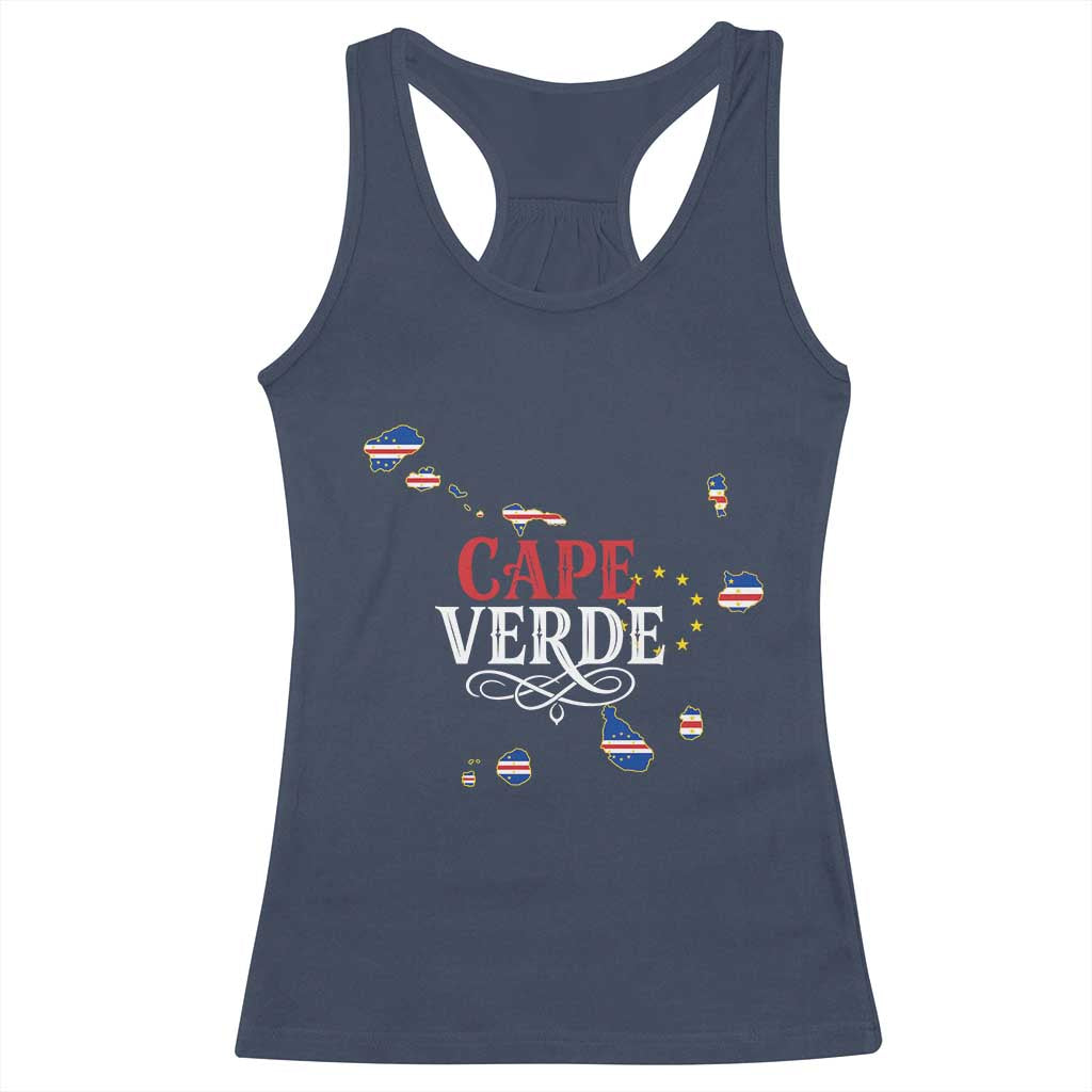 Cabo Verde Islands Flag Map Racerback Tank Top Cape Verde Vintage Pride TS02 Navy Print Your Wear