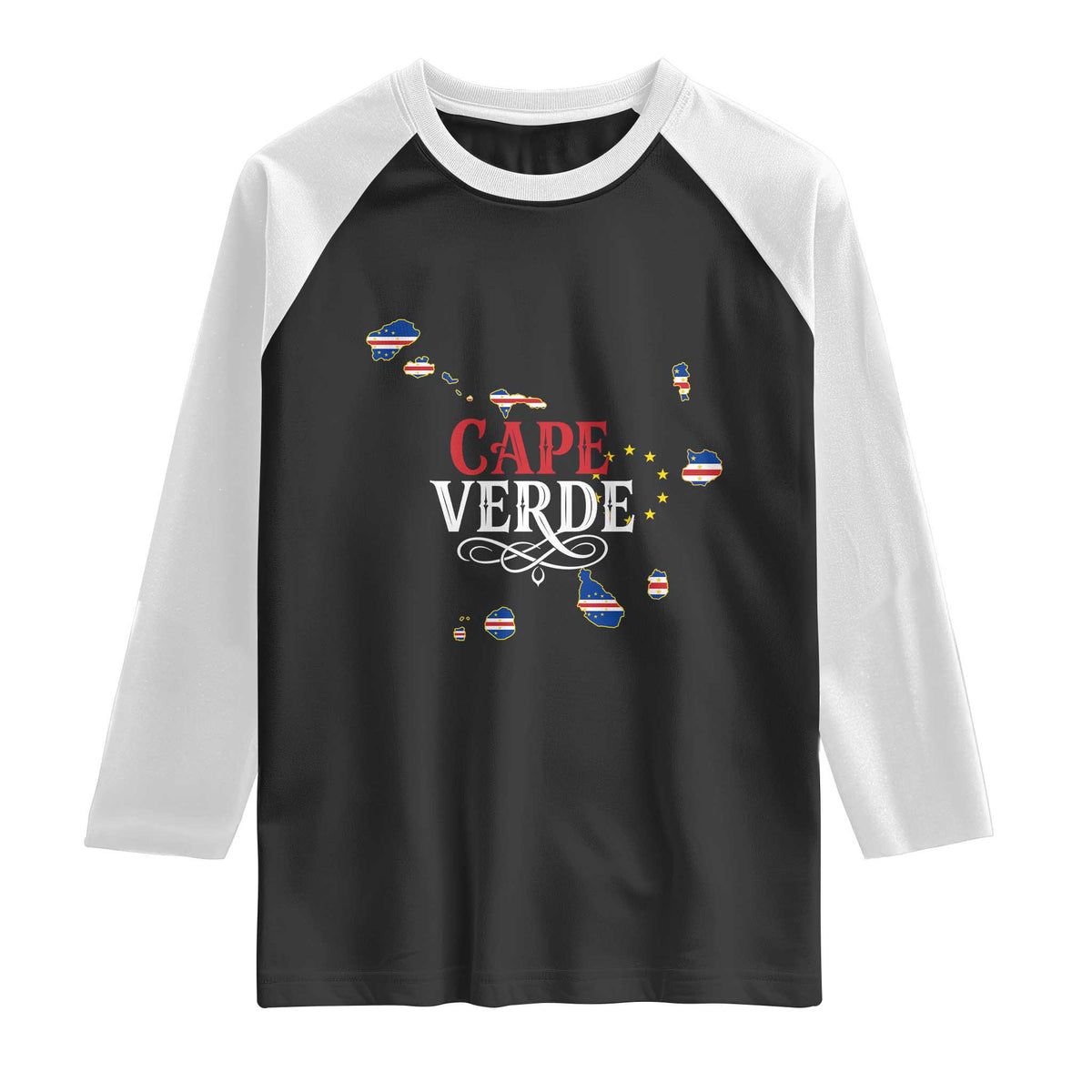 Cabo Verde Islands Flag Map Raglan Shirt Cape Verde Vintage Pride TS02 Black White Print Your Wear