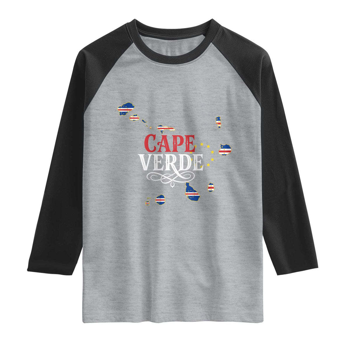 Cabo Verde Islands Flag Map Raglan Shirt Cape Verde Vintage Pride TS02 Heather Gray Black Print Your Wear