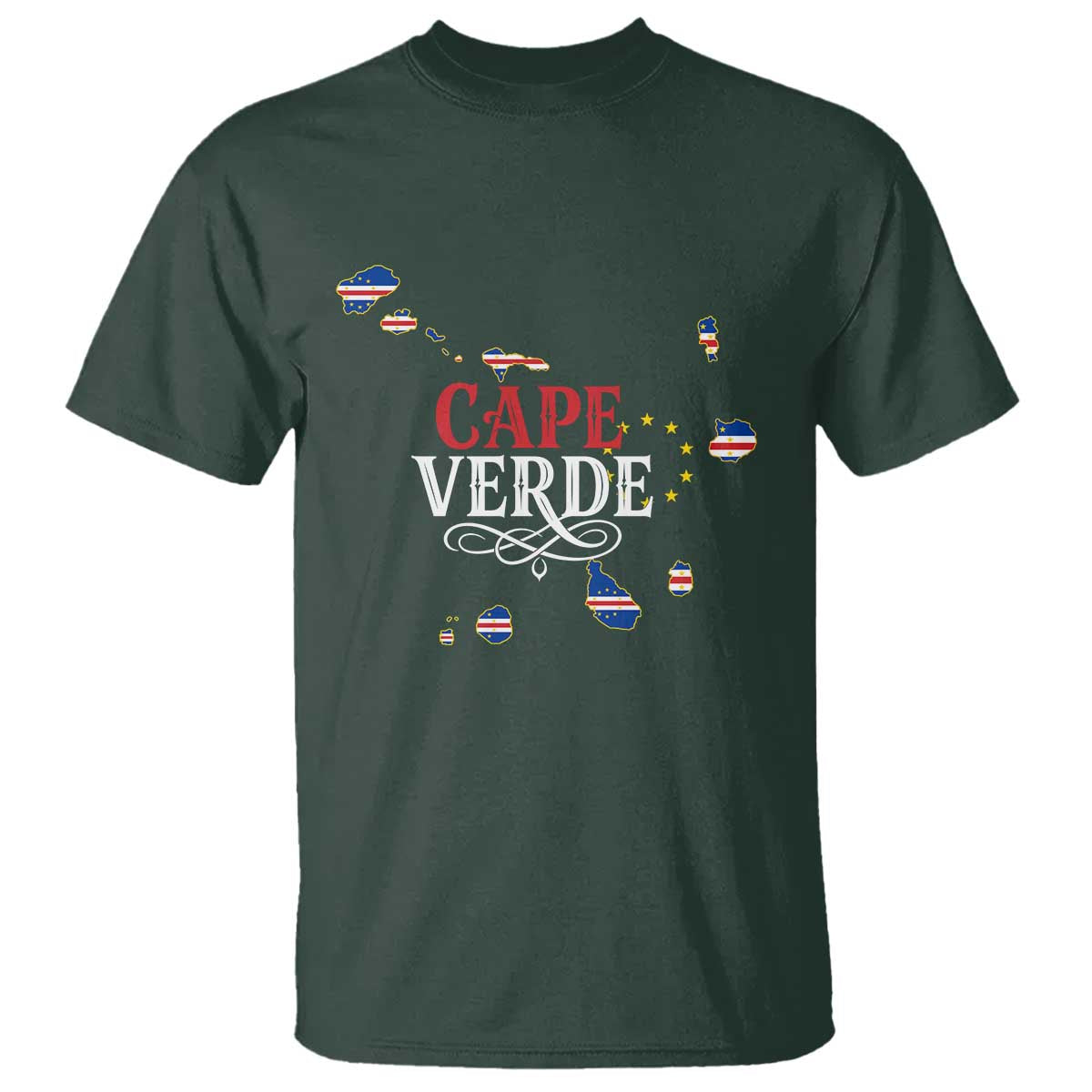 Cabo Verde Islands Flag Map T Shirt Cape Verde Vintage Pride TS02 Dark Forest Green Print Your Wear