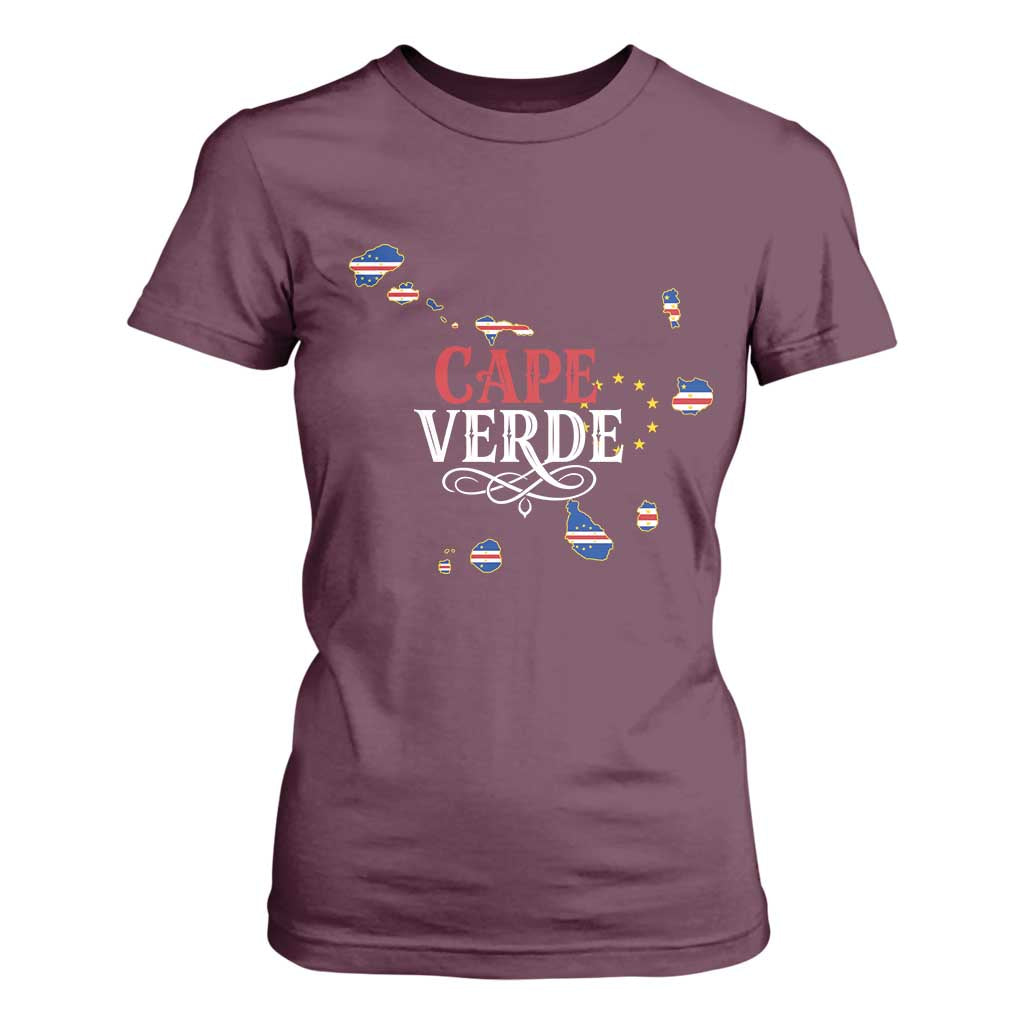 Cabo Verde Islands Flag Map T Shirt For Women Cape Verde Vintage Pride TS02 Maroon Print Your Wear