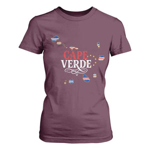 Cabo Verde Islands Flag Map T Shirt For Women Cape Verde Vintage Pride TS02 Maroon Print Your Wear
