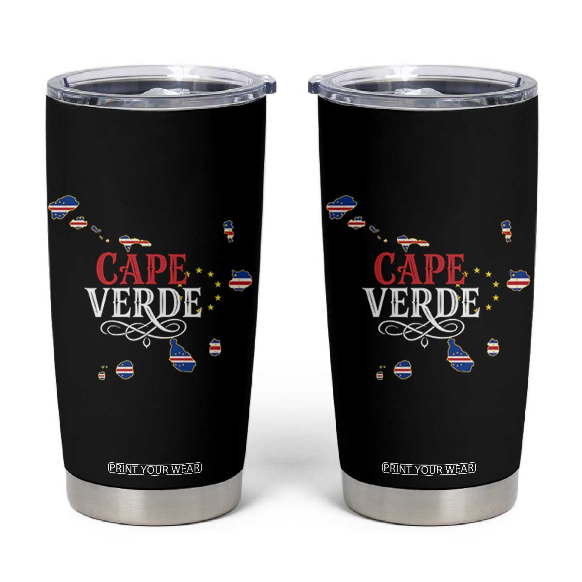 Cabo Verde Islands Flag Map Tumbler Cup Cape Verde Vintage Pride TS02 Black Print Your Wear