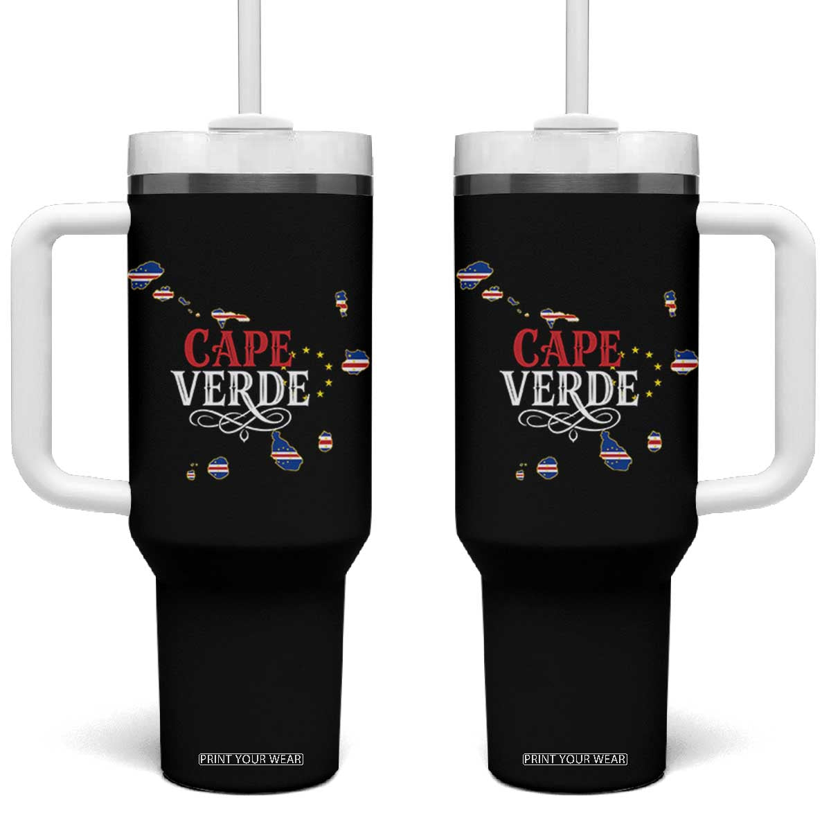 Cabo Verde Islands Flag Map Tumbler With Handle Cape Verde Vintage Pride TS02 One Size: 40 oz Black Print Your Wear