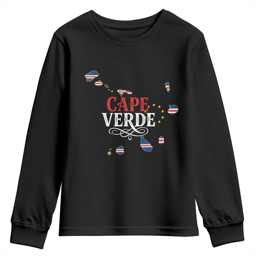 Cabo Verde Islands Flag Map Youth Sweatshirt Cape Verde Vintage Pride TS02 Black Print Your Wear