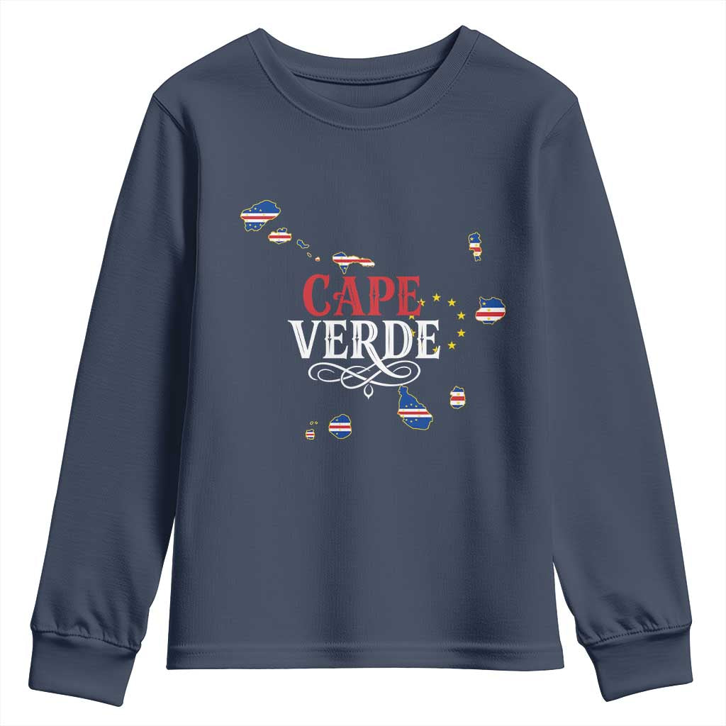 Cabo Verde Islands Flag Map Youth Sweatshirt Cape Verde Vintage Pride TS02 Navy Print Your Wear