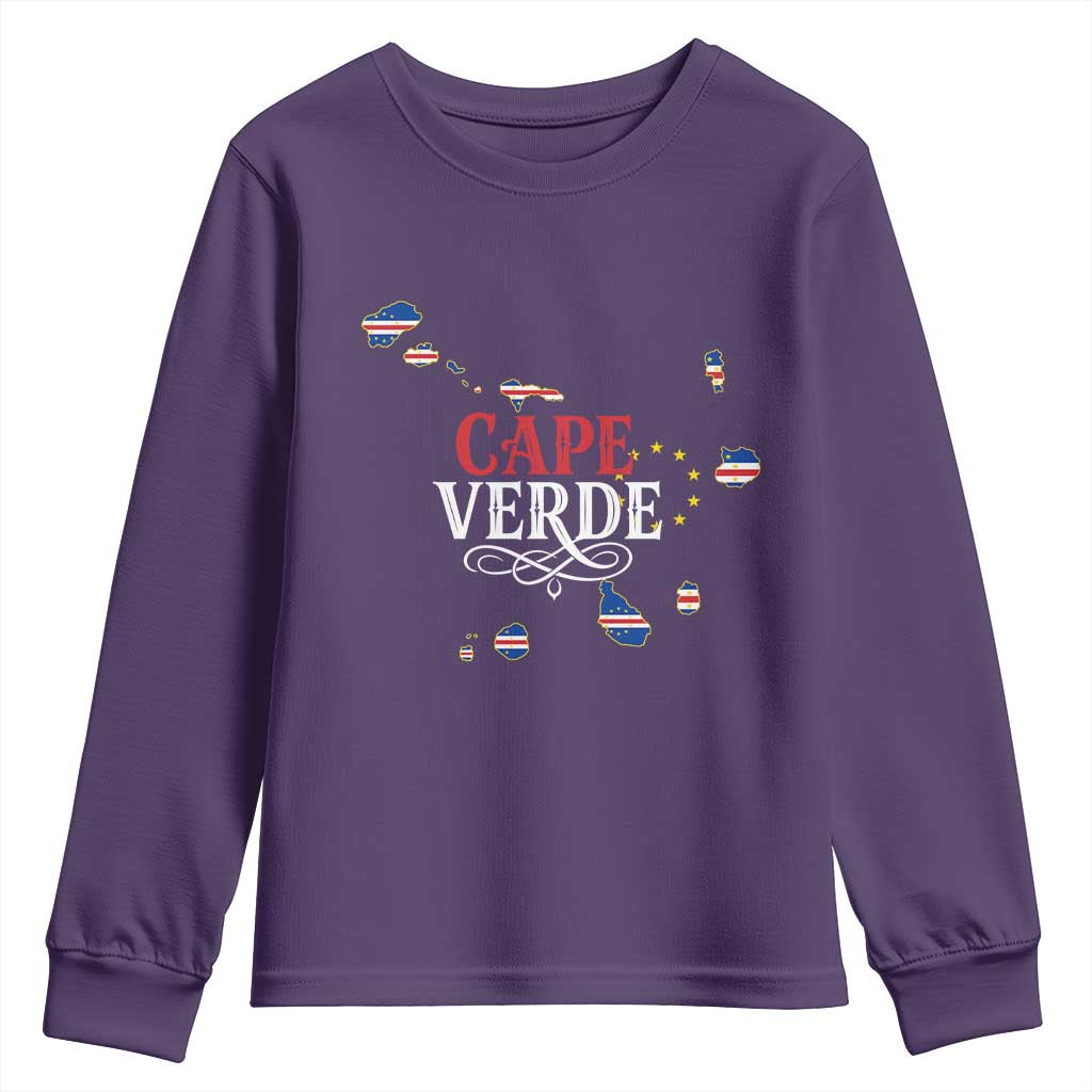 Cabo Verde Islands Flag Map Youth Sweatshirt Cape Verde Vintage Pride TS02 Purple Print Your Wear