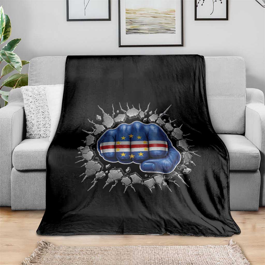 Cape Verde Flag Fist Power Stone Wall Break Graphic Throw Blanket Cabo Verde Strong Roots National Pride TS02 Print Your Wear