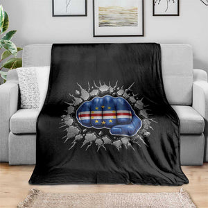 Cape Verde Flag Fist Power Stone Wall Break Graphic Throw Blanket Cabo Verde Strong Roots National Pride TS02 Print Your Wear
