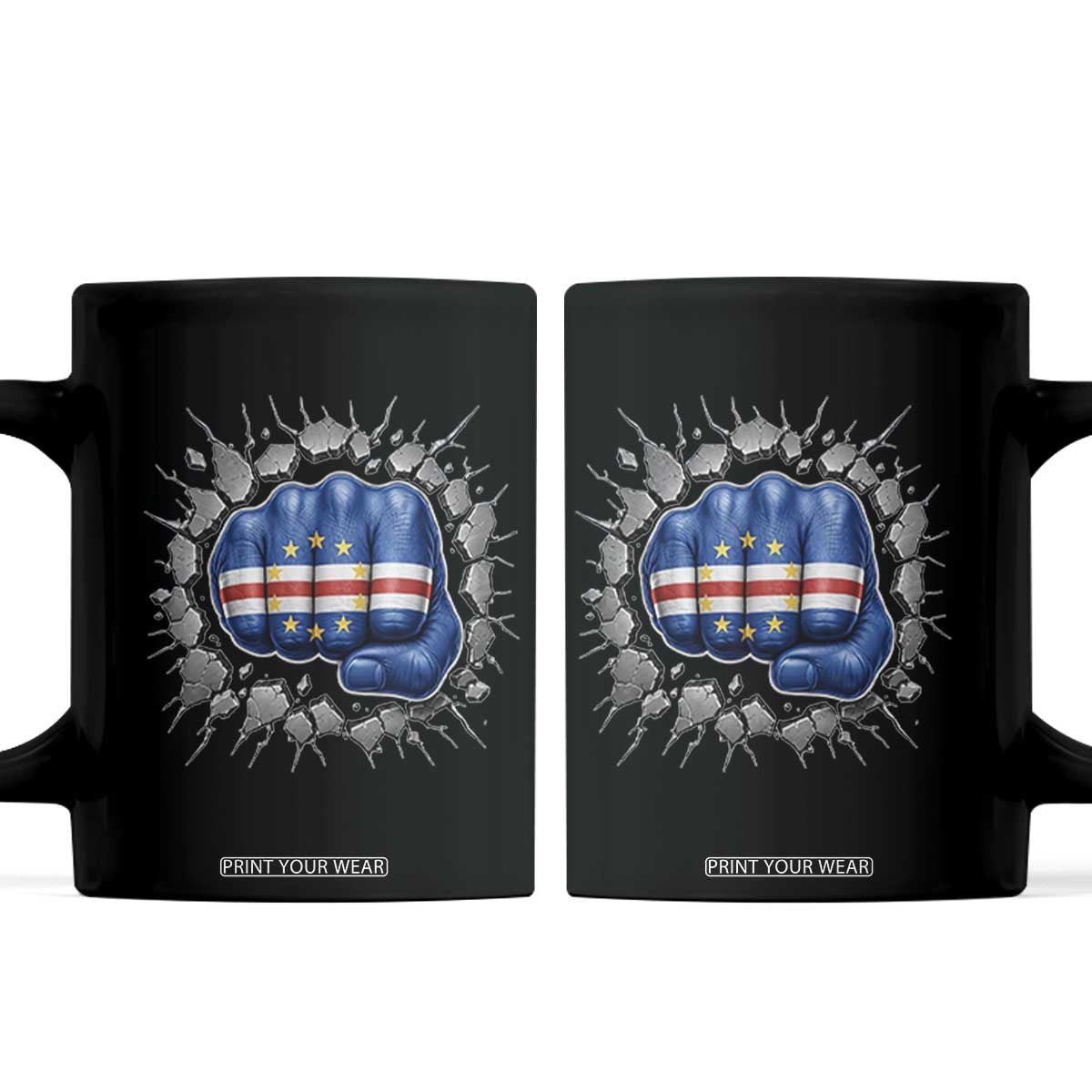 Cape Verde Flag Fist Power Stone Wall Break Graphic Coffee Mug Cabo Verde Strong Roots National Pride TS02 Black Print Your Wear