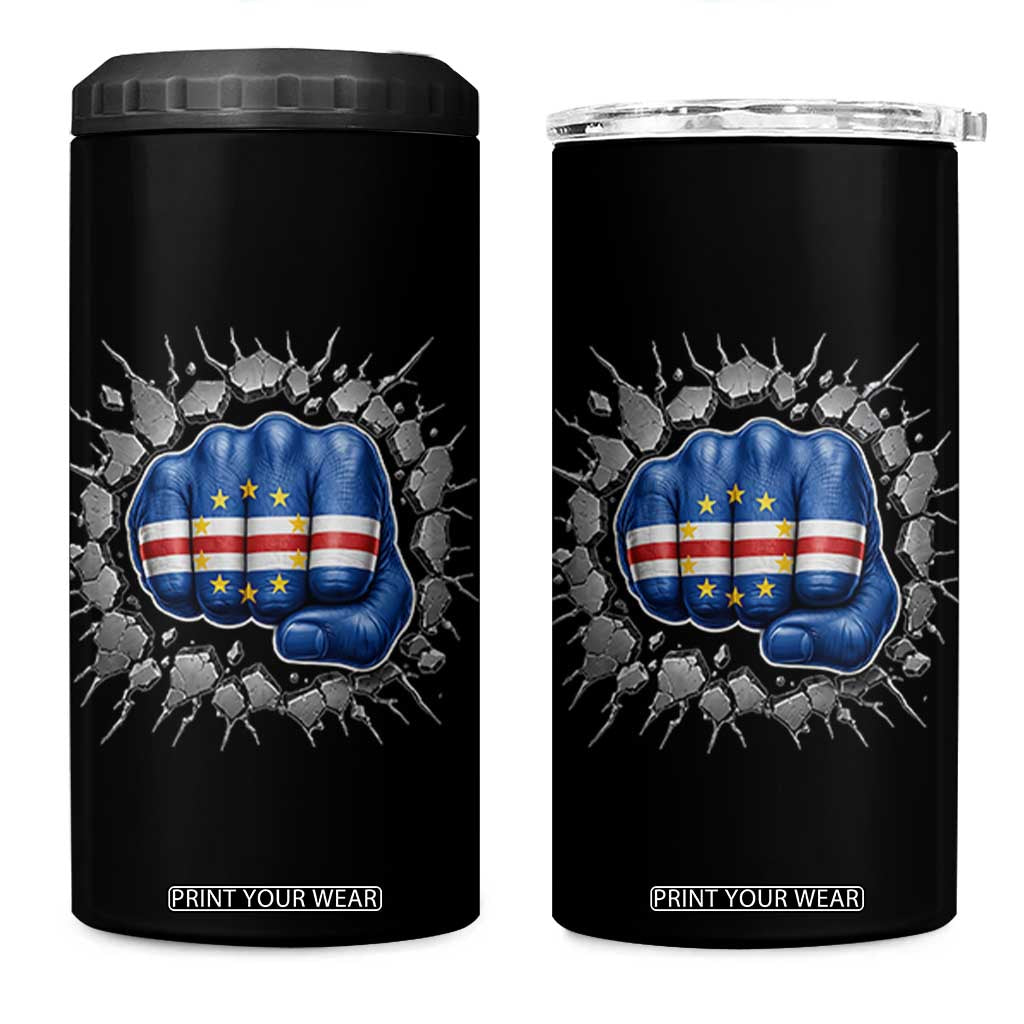 Cape Verde Flag Fist Power Stone Wall Break Graphic 4 in 1 Can Cooler Tumbler Cabo Verde Strong Roots National Pride TS02 One Size: 16 oz Black Print Your Wear