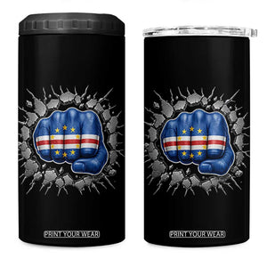 Cape Verde Flag Fist Power Stone Wall Break Graphic 4 in 1 Can Cooler Tumbler Cabo Verde Strong Roots National Pride TS02 One Size: 16 oz Black Print Your Wear