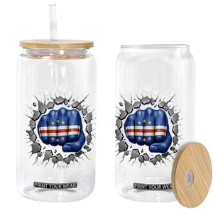 Cape Verde Flag Fist Power Stone Wall Break Graphic Glass Can Cabo Verde Strong Roots National Pride TS02 Print Your Wear