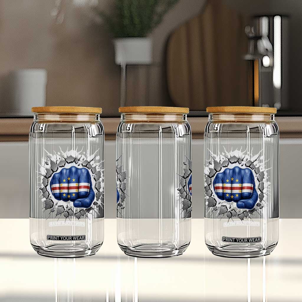 Cape Verde Flag Fist Power Stone Wall Break Graphic Glass Can Cabo Verde Strong Roots National Pride TS02 Print Your Wear