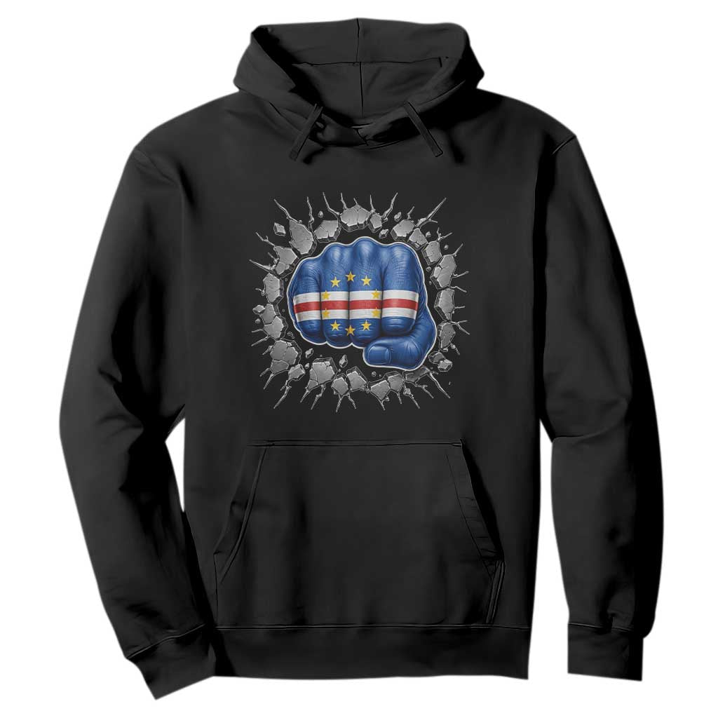 Cape Verde Flag Fist Power Stone Wall Break Graphic Hoodie Cabo Verde Strong Roots National Pride TS02 Black Print Your Wear