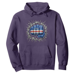 Cape Verde Flag Fist Power Stone Wall Break Graphic Hoodie Cabo Verde Strong Roots National Pride TS02 Purple Print Your Wear