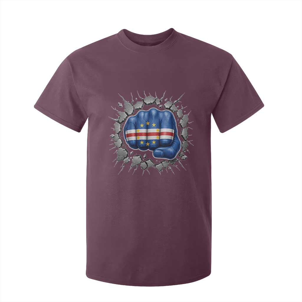 Cape Verde Flag Fist Power Stone Wall Break Graphic T Shirt For Kid Cabo Verde Strong Roots National Pride TS02 Maroon Print Your Wear
