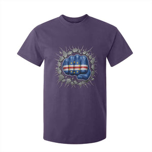 Cape Verde Flag Fist Power Stone Wall Break Graphic T Shirt For Kid Cabo Verde Strong Roots National Pride TS02 Purple Print Your Wear