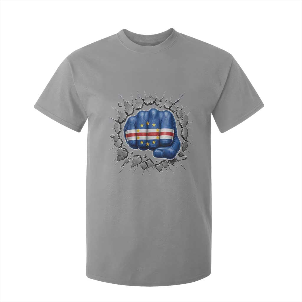 Cape Verde Flag Fist Power Stone Wall Break Graphic T Shirt For Kid Cabo Verde Strong Roots National Pride TS02 Sport Gray Print Your Wear