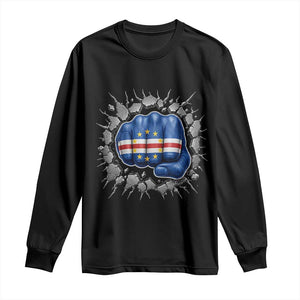 Cape Verde Flag Fist Power Stone Wall Break Graphic Long Sleeve Shirt Cabo Verde Strong Roots National Pride TS02 Black Print Your Wear