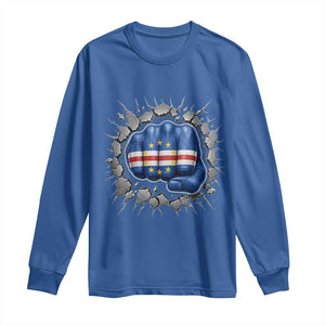 Cape Verde Flag Fist Power Stone Wall Break Graphic Long Sleeve Shirt Cabo Verde Strong Roots National Pride TS02 Royal Blue Print Your Wear