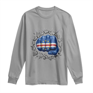 Cape Verde Flag Fist Power Stone Wall Break Graphic Long Sleeve Shirt Cabo Verde Strong Roots National Pride TS02 Sport Gray Print Your Wear